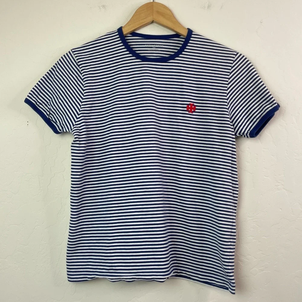 Tory Burch Sport Women's Blue Striped Cotton-Jersey Short Sleeve T-Shirt Medium - Picture 2 of 15